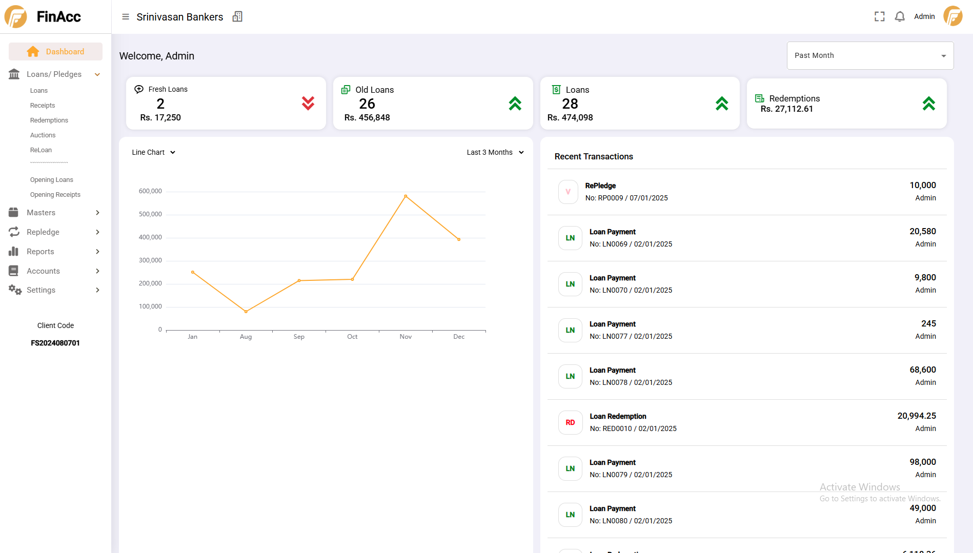 Gold Loan Software for Home Page Screen